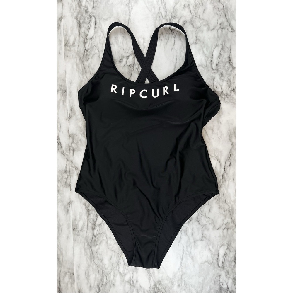 Rip Curl One‎ Piece Swimsuit Spell Out Black Sz 16 Women's